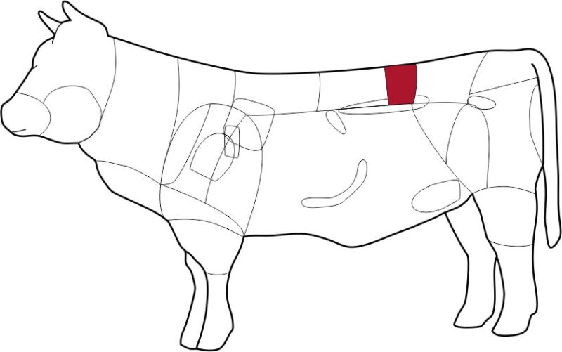 Schnittzeichnung eines Rindes, Wagyu Porterhouse